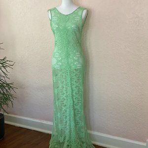 Miguelina Lace Green Cotton Maxi Dress
